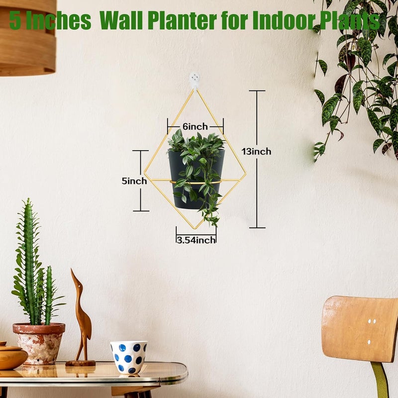 Koalaime 3 Sets Wall Planters for Indoor Plants Geometric Hanging Planters for Indoor Plants - Self-Watering Flower Pots with Black Metal Holder, Mounted Succulent Planter, 5" Black Plant Pot - Image 5